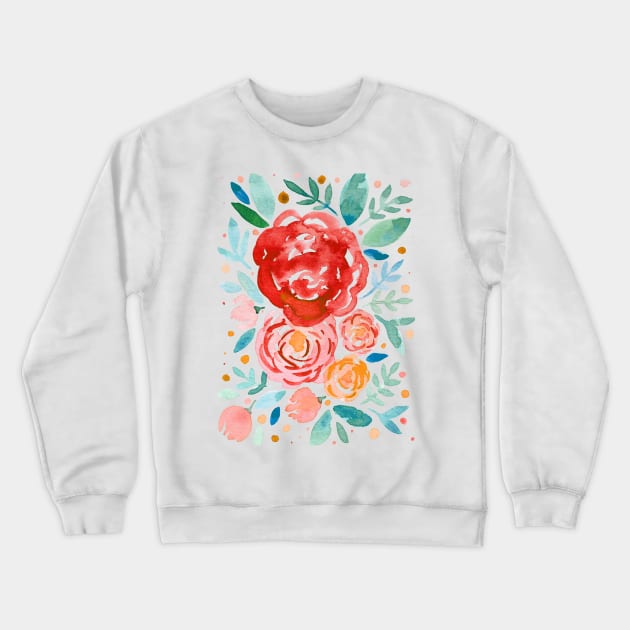 Watercolor roses bouquet - orange and green Crewneck Sweatshirt by wackapacka